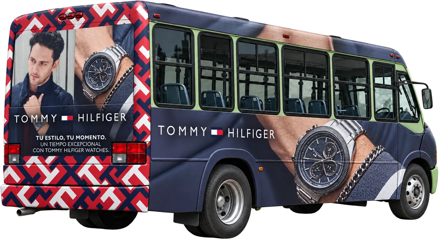 Camión rotulado con la campaña de relojes Tommy Hilfiger